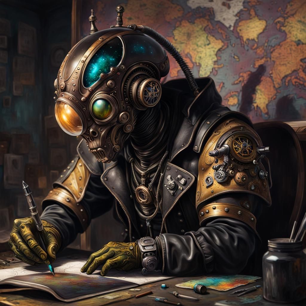 Steampunk Alien Cartographer in Detailed Matte Painting