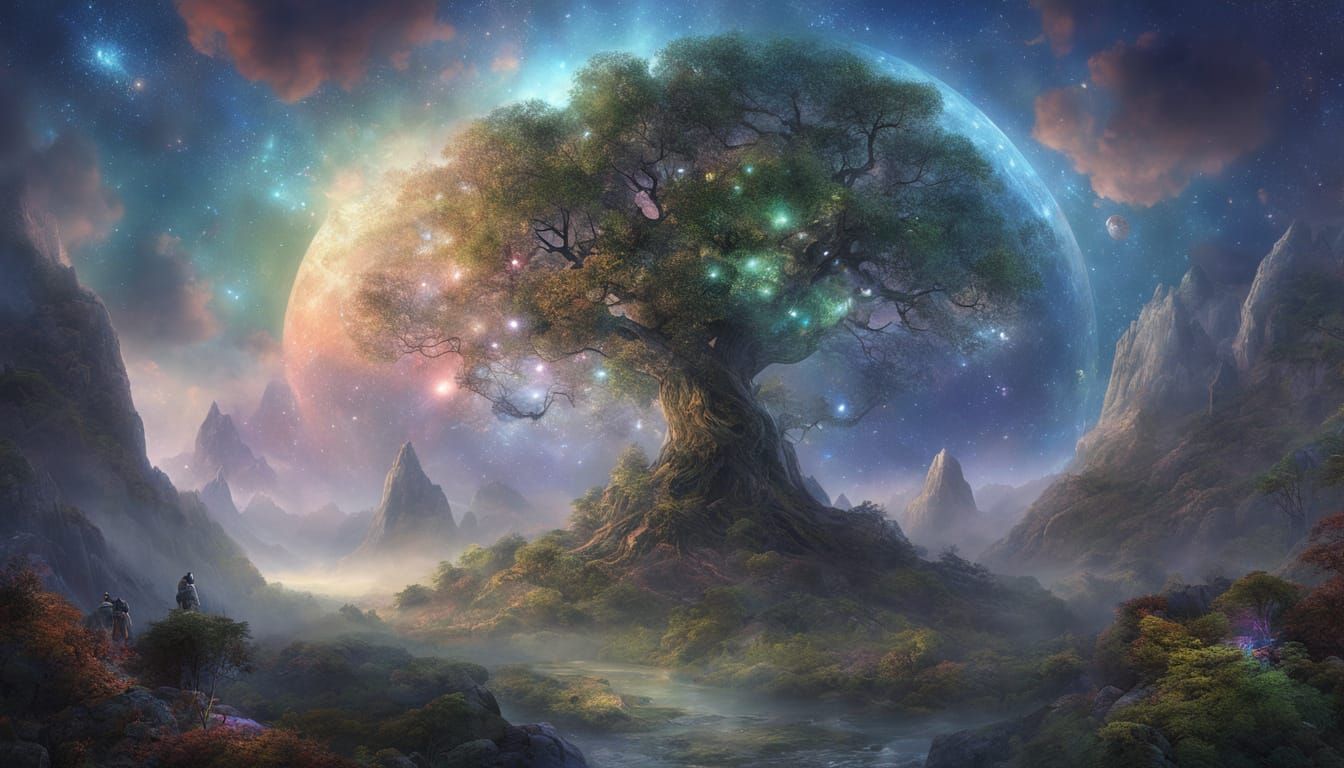 Crystal Tree in Mythical World with Ruins