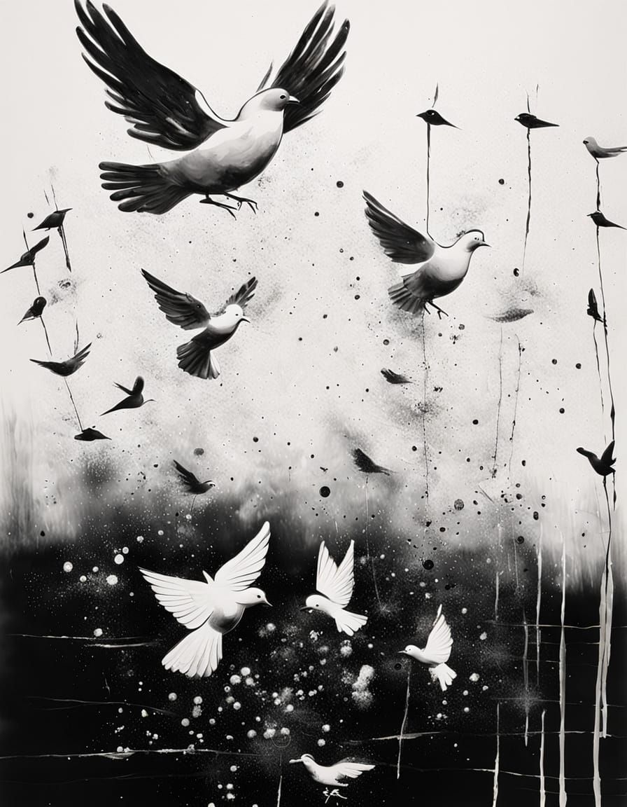 Abstract Black and White Action Painting