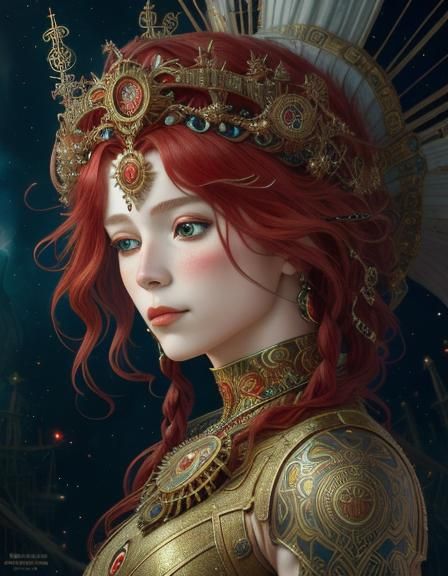 Surreal Trojan Mermaid in Gustav Klimt Style