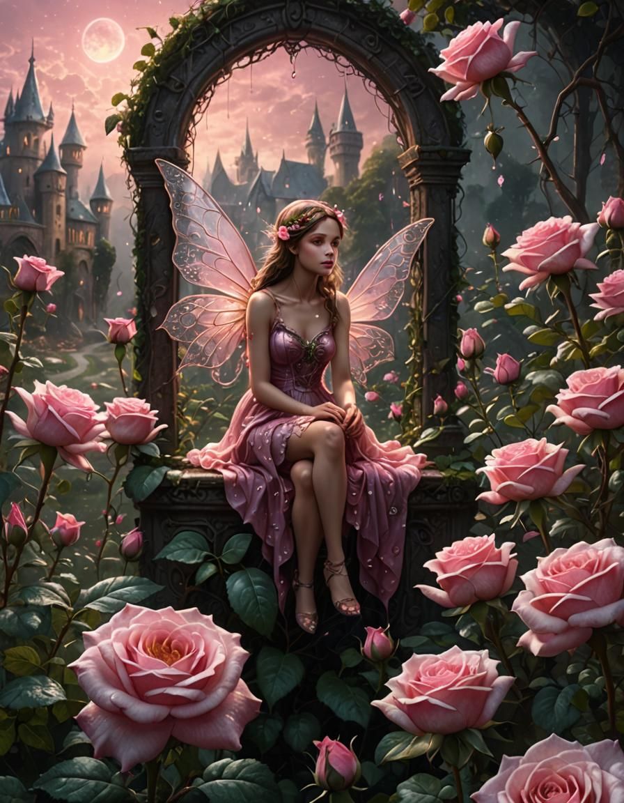 Fairy in Rose Greets Dawn: Digital Matte Painting