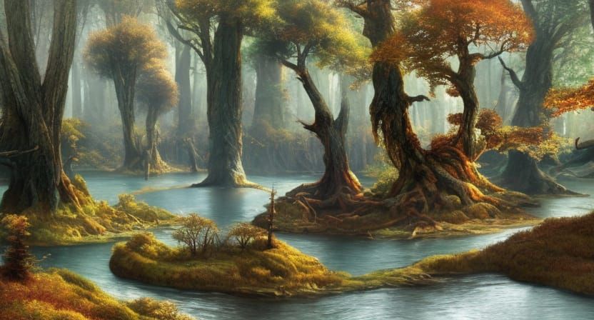 Autumn River Island Fantasy Landscape