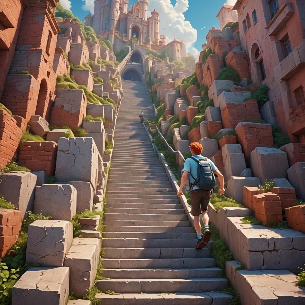 Stairway to Heaven: A Happy Climb in 3D Art