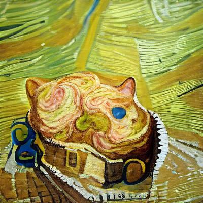 Cake Cat in Van Gogh Gouache Style