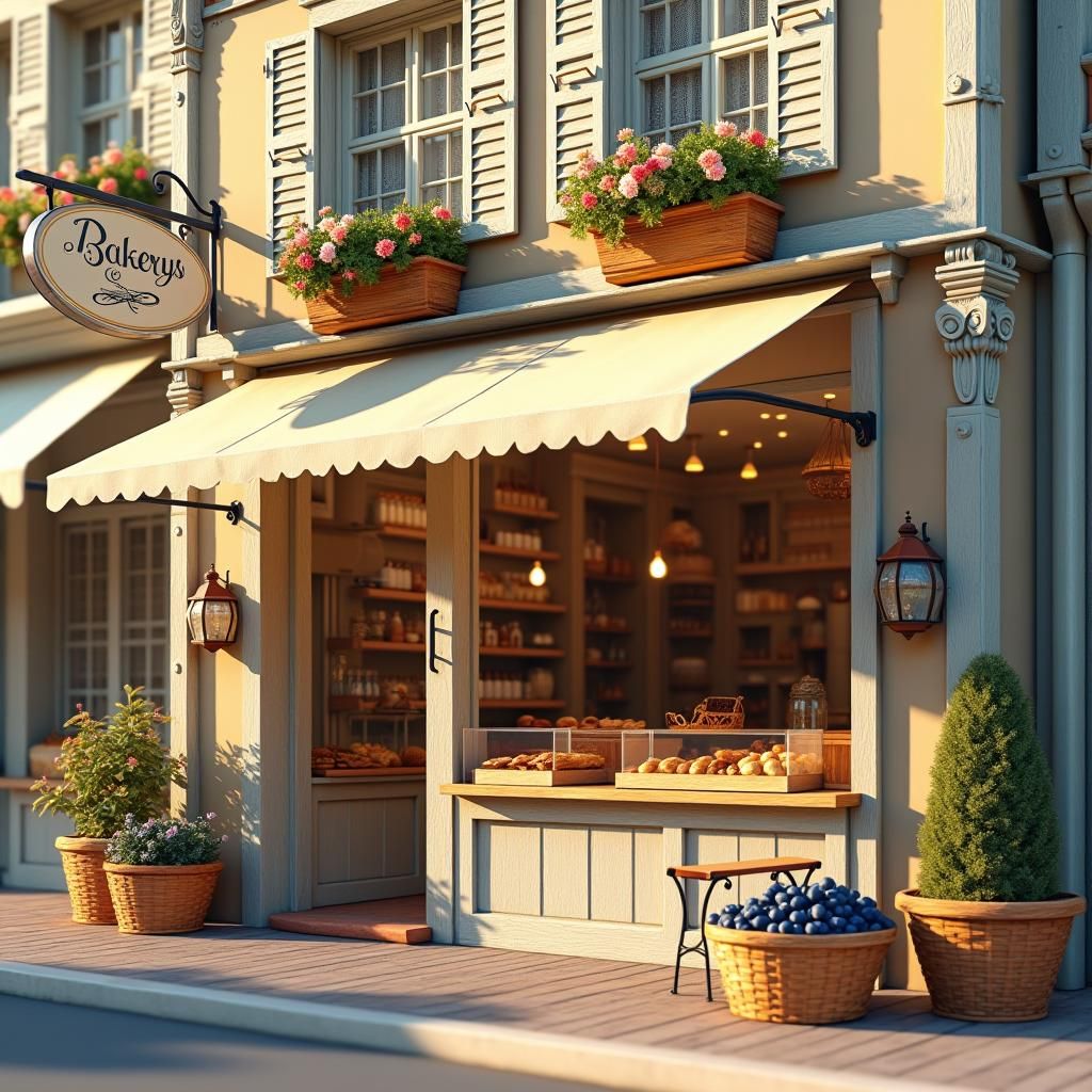 Charming Bakery on Main Street in Digital Art Style