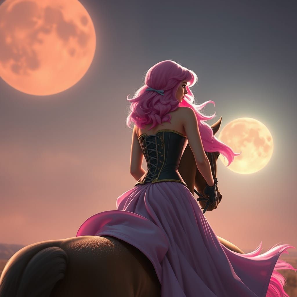 Pink Haired Beauty Rides into Lunar Moonlight