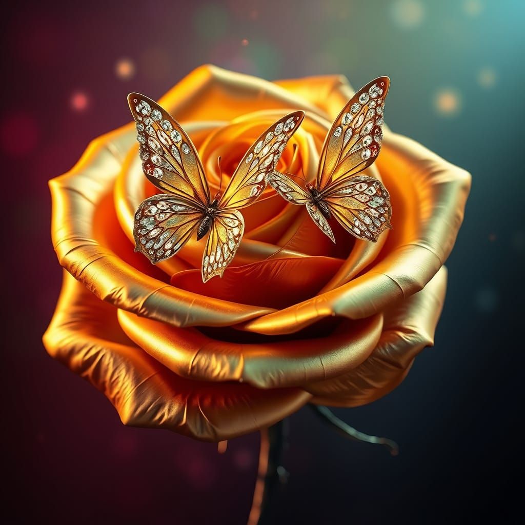 Hyperrealistic Gold Rose in Dramatic Lighting