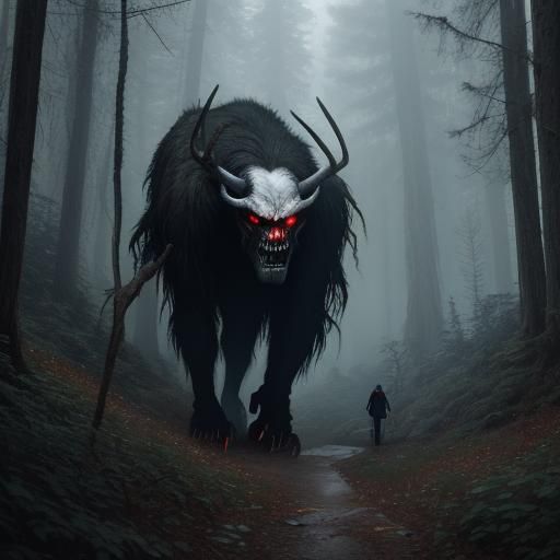 Wendigo Stalks Hiker in Sinister Forest