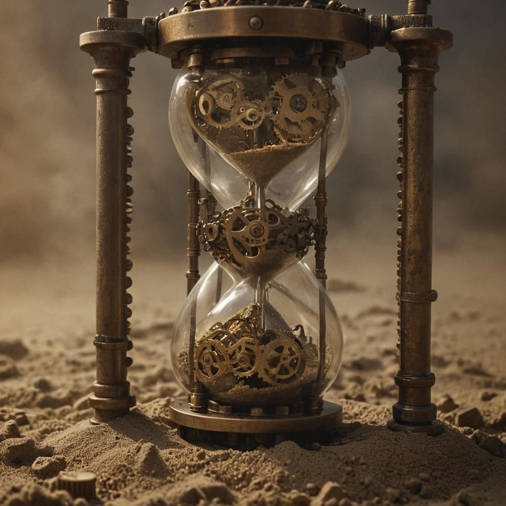 Steampunk Hourglass with Woman in Clockwork Gears