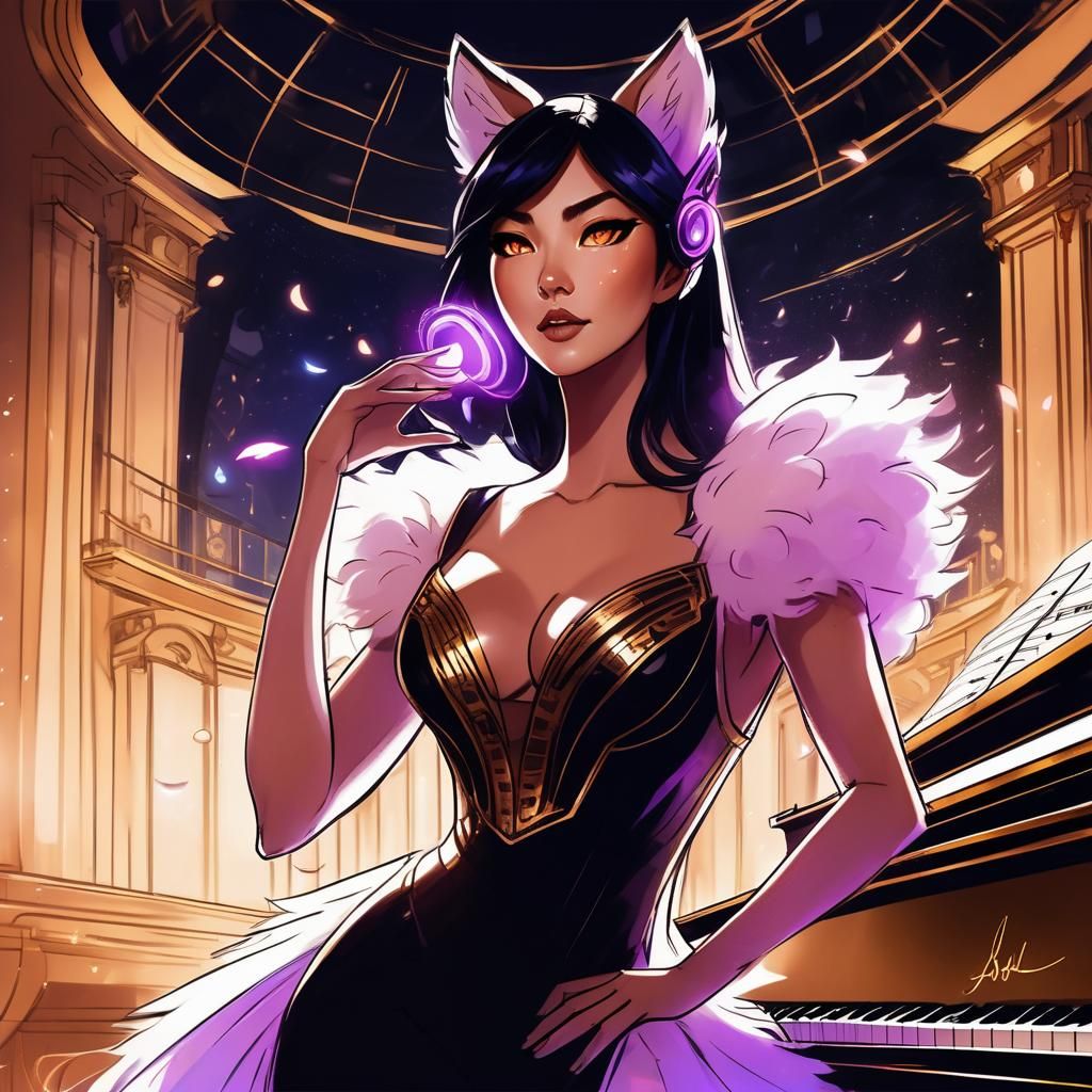 Ahri as Biopunk Opera Singer Ink Drawing