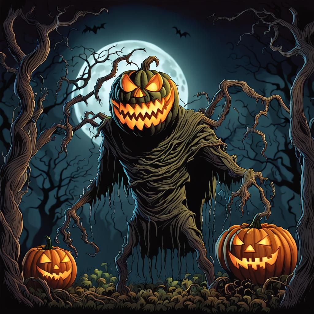 Halloween Pumpkin Monster in Cartoonish Style