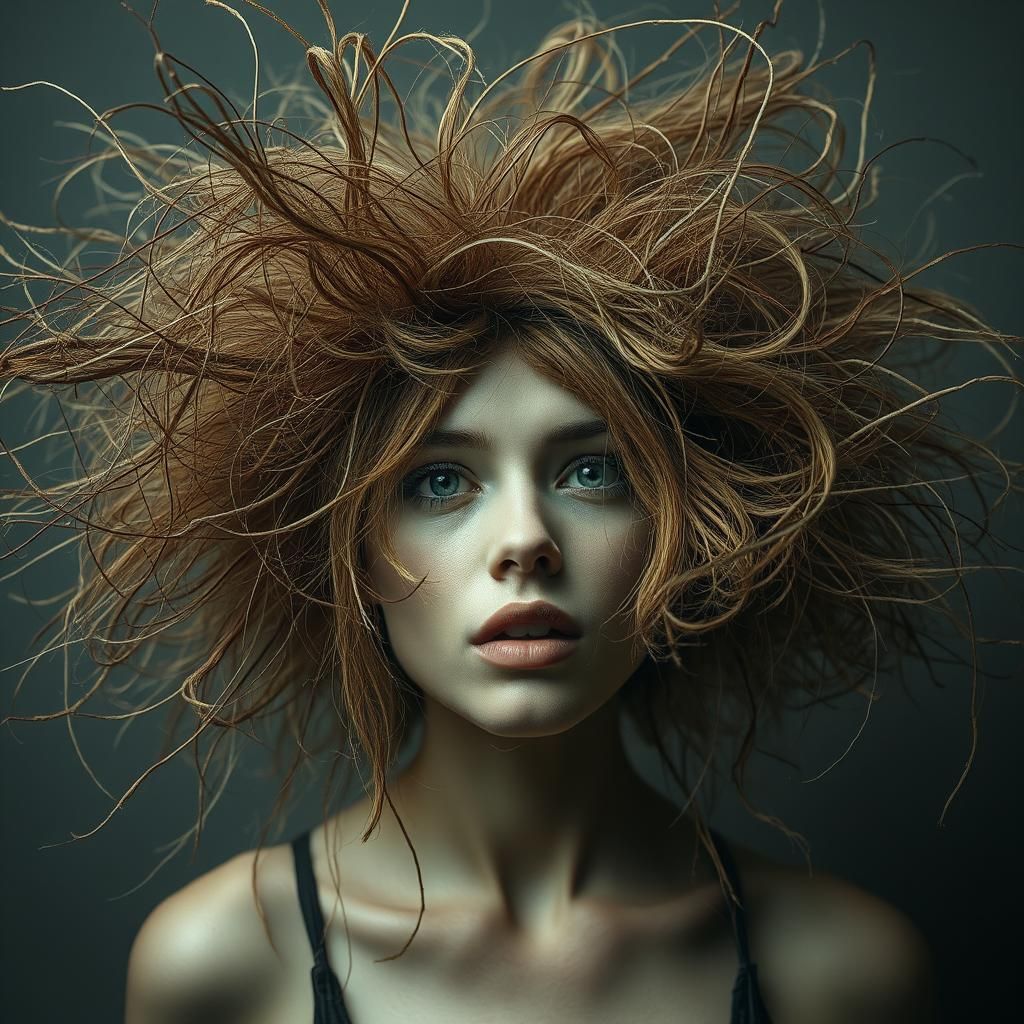 Dramatic Portrait of Woman with Tangled Hair