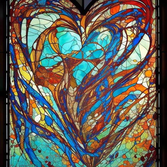 Stained Glass Heart with Marbling and Oil Splash