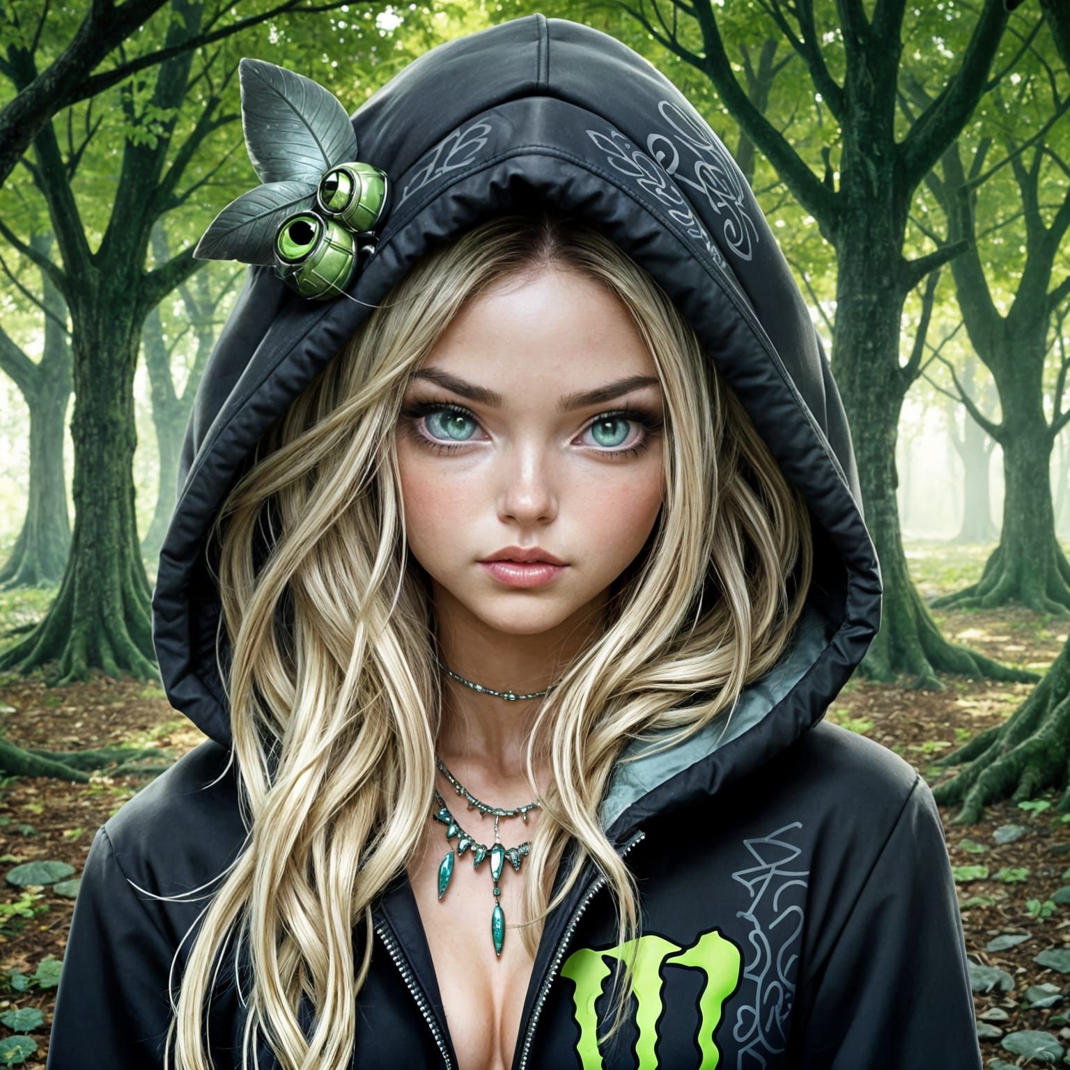 Mystical Forest: Anime Girl in Monster Energy Gear