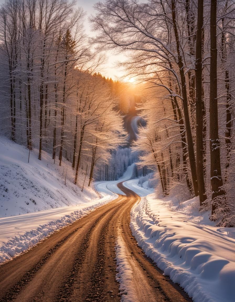 Winter Forest Landscape at Sunrise in West Virginia