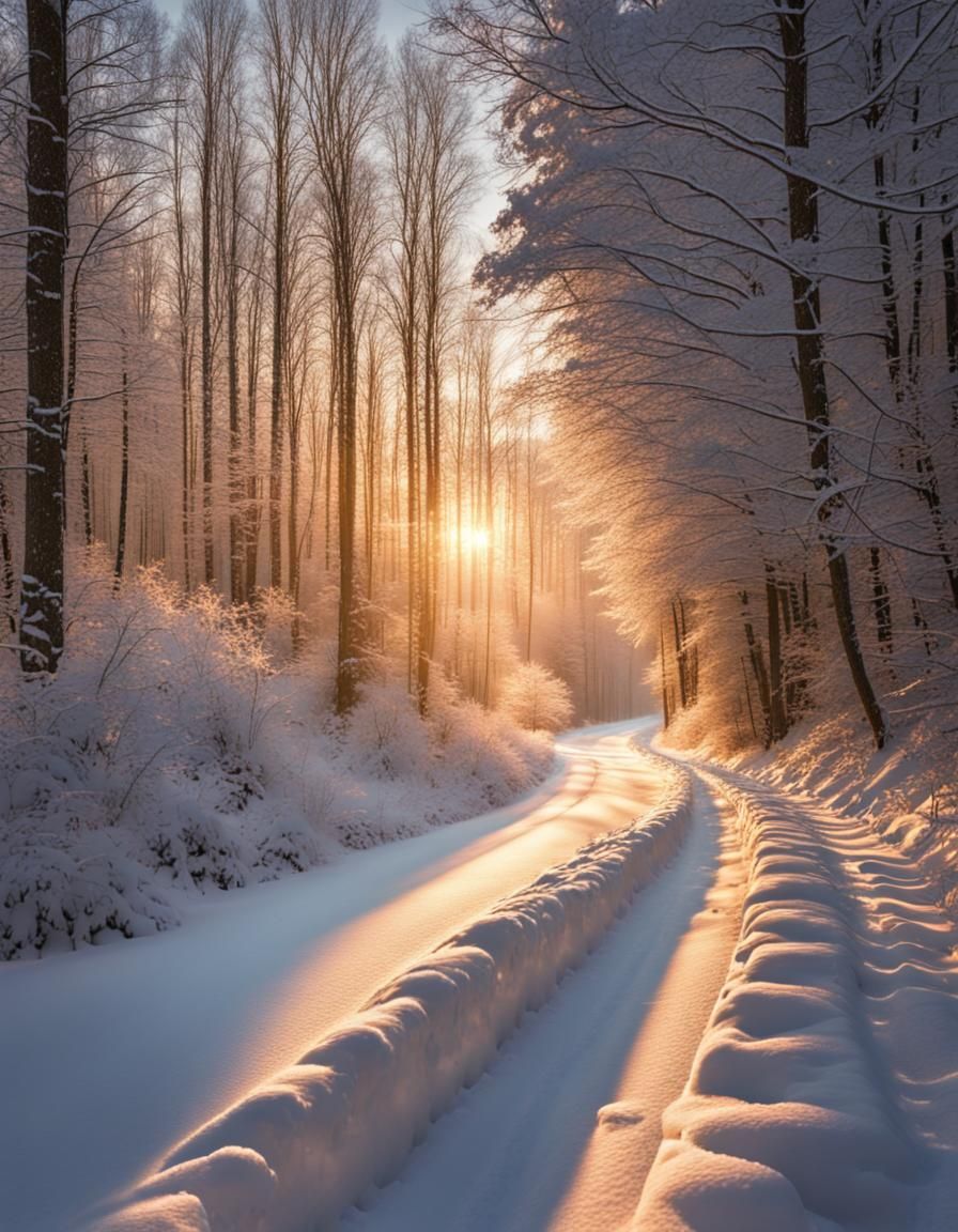 Scenic Winter Forest Landscape at Sunrise