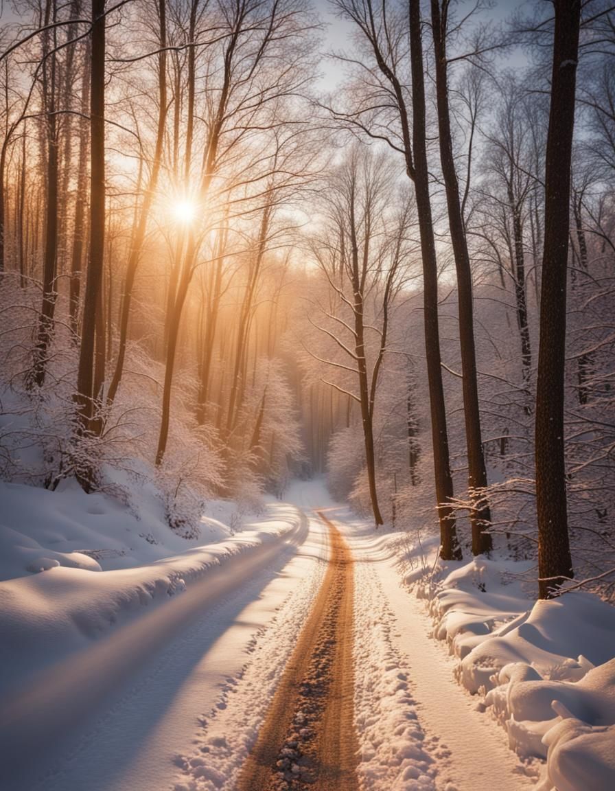 Snowy Sunrise Forest Landscape in West Virginia