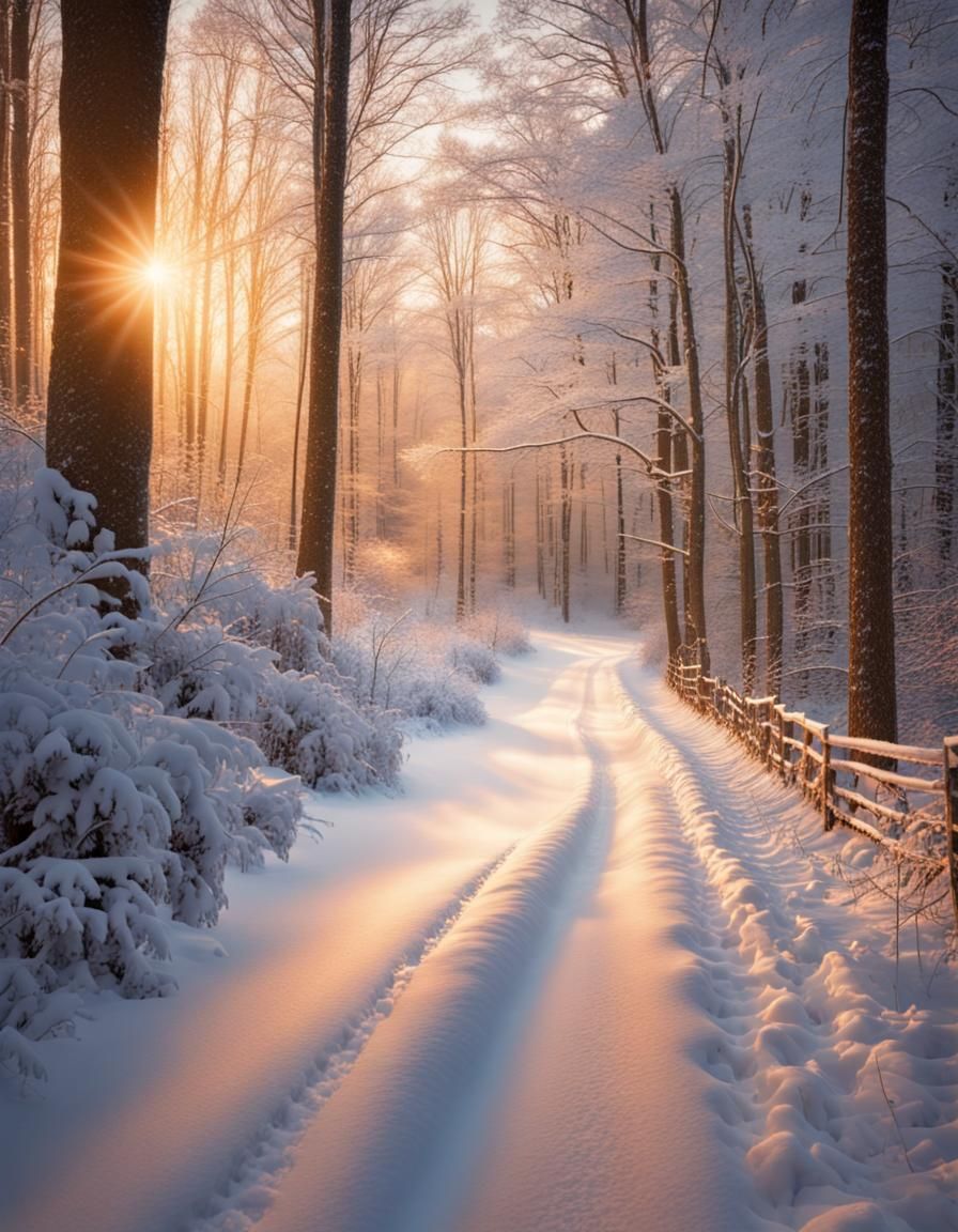 Winter Forest Landscape at Sunrise: 8K Scenic View