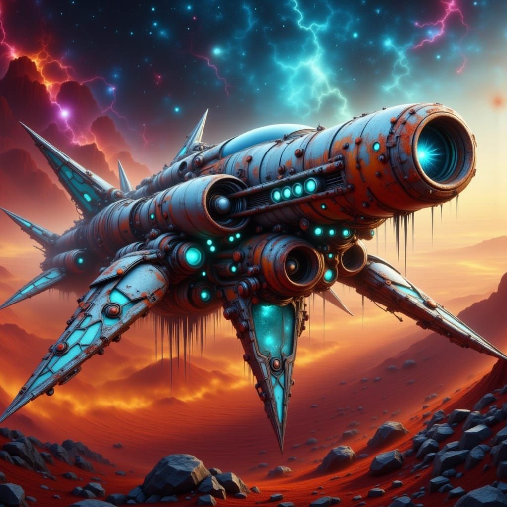 Futuristic Vehicle Drifting Through Nebula