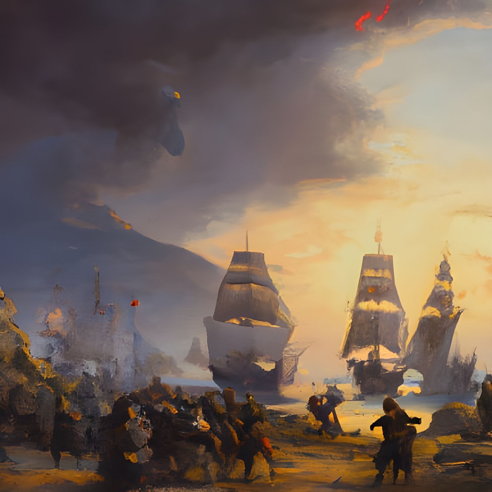 Civil War Scene in Oil Painting Style