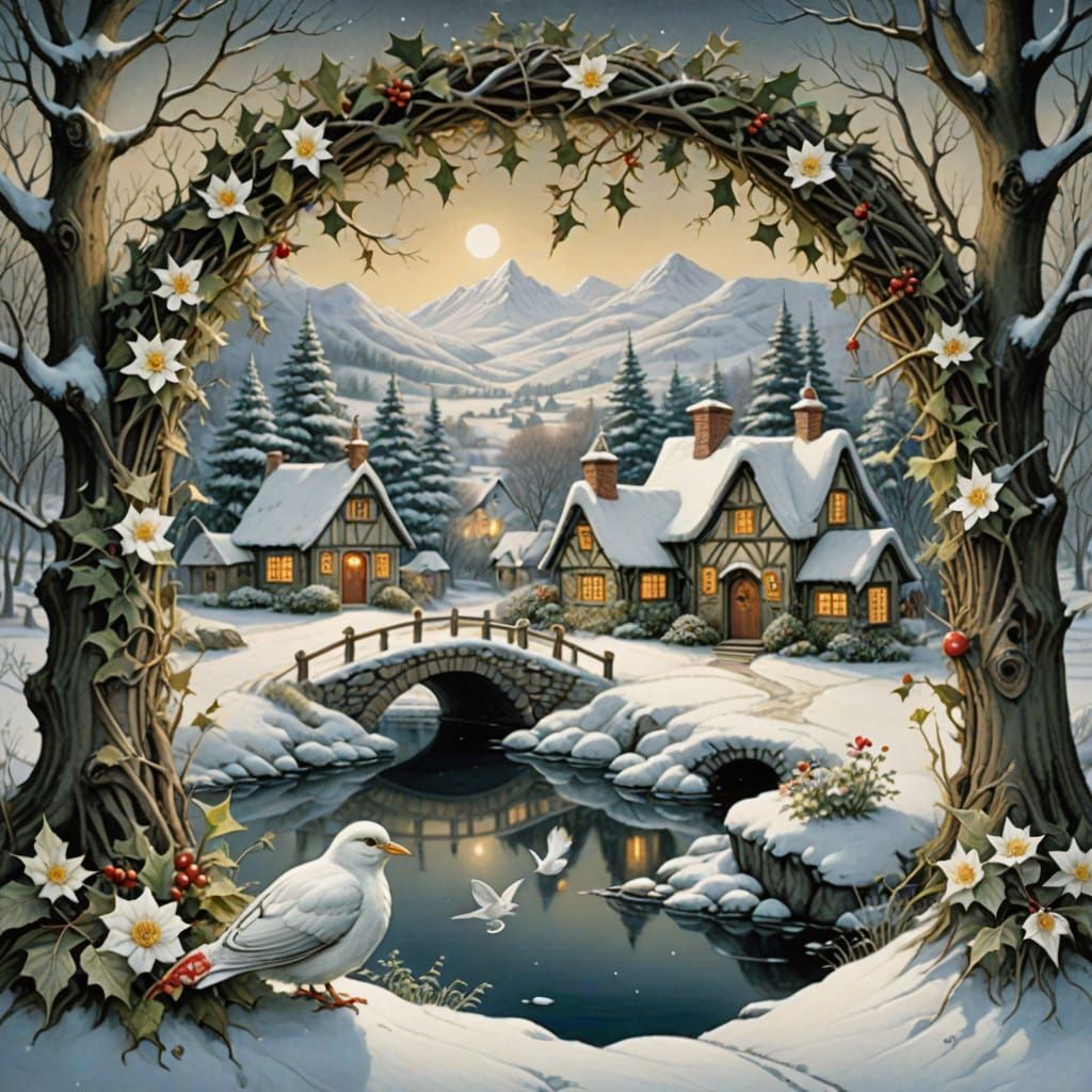 Whimsical Winter Wonderland Wreath in Storybook Style