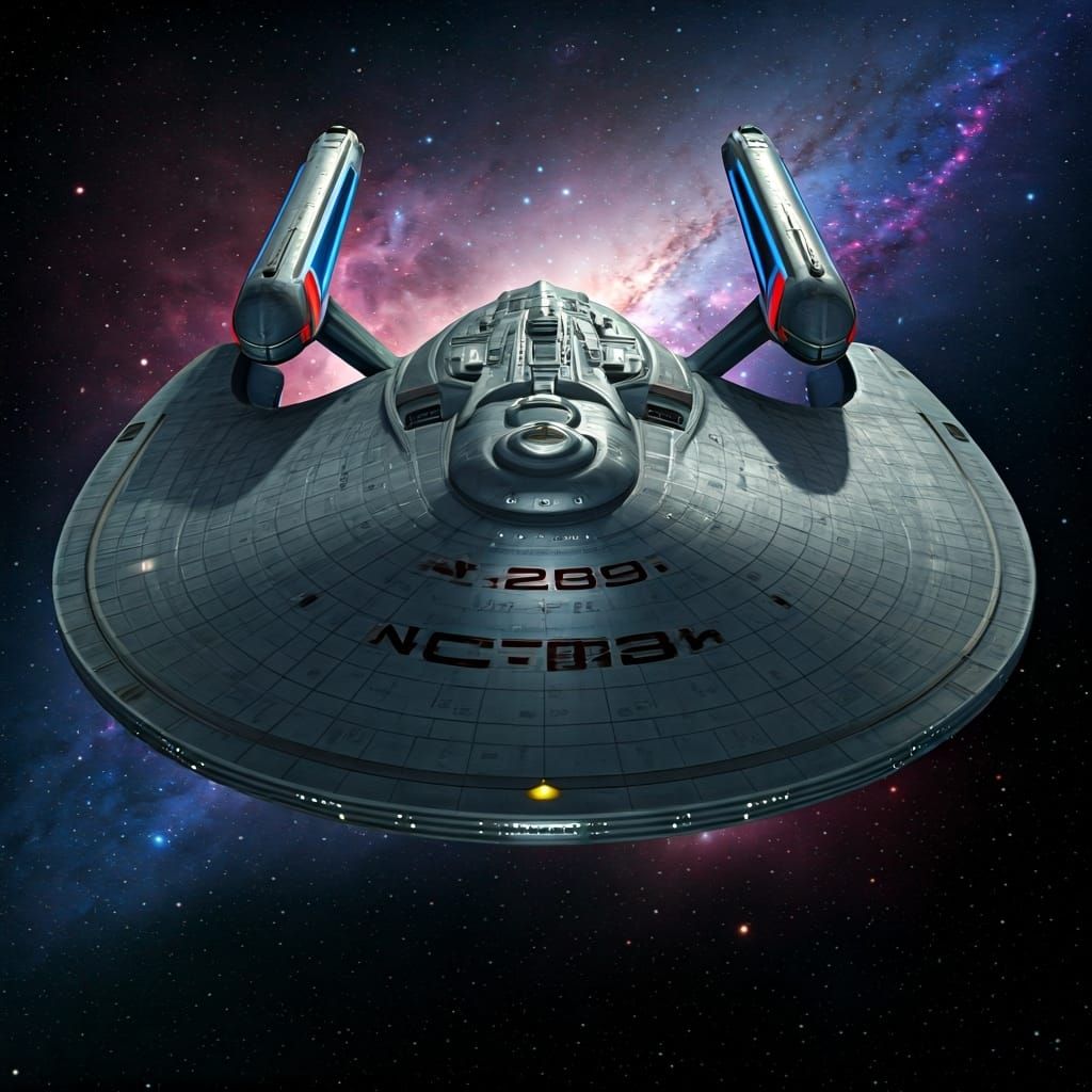 Futuristic Starship with Spinal Cannon in Space