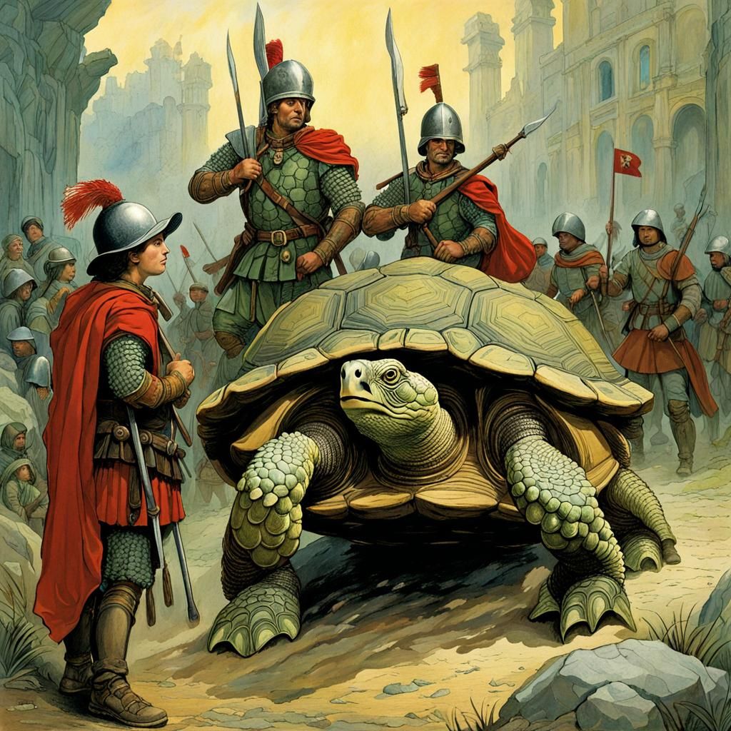 Turtle Roman Legionary in Children's Book Style