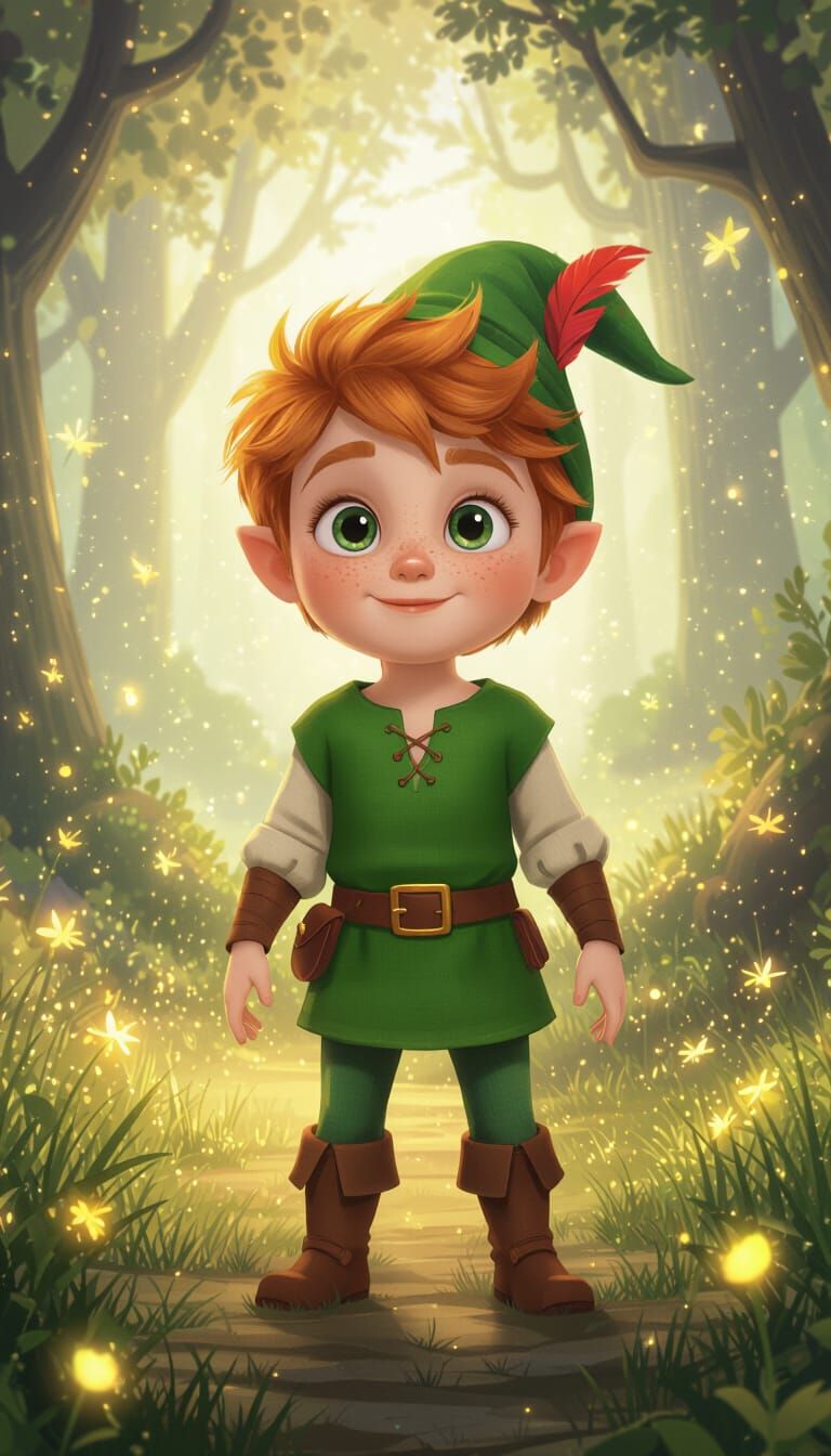 Adventurous Boy in Enchanted Forest Fairytale Style