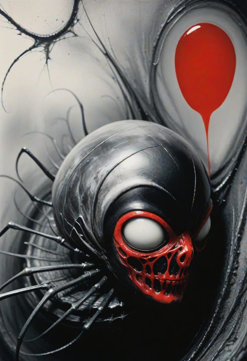 Surreal Spider Mask in Ink Art Style