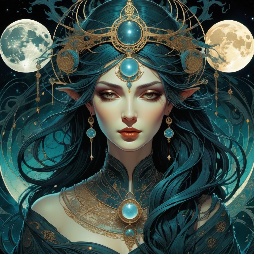 Goddess Hecate in Moonlit Realm: Digital Art