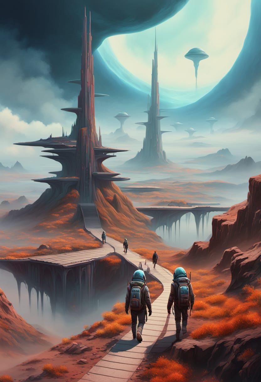 Explorers in Alien Landscape: Digital Painting