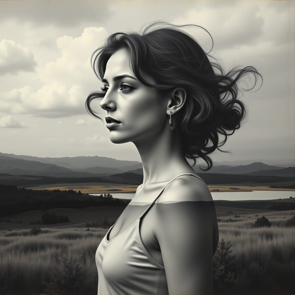 Cyberpunk Portrait of a Woman with a Windswept Hairdo