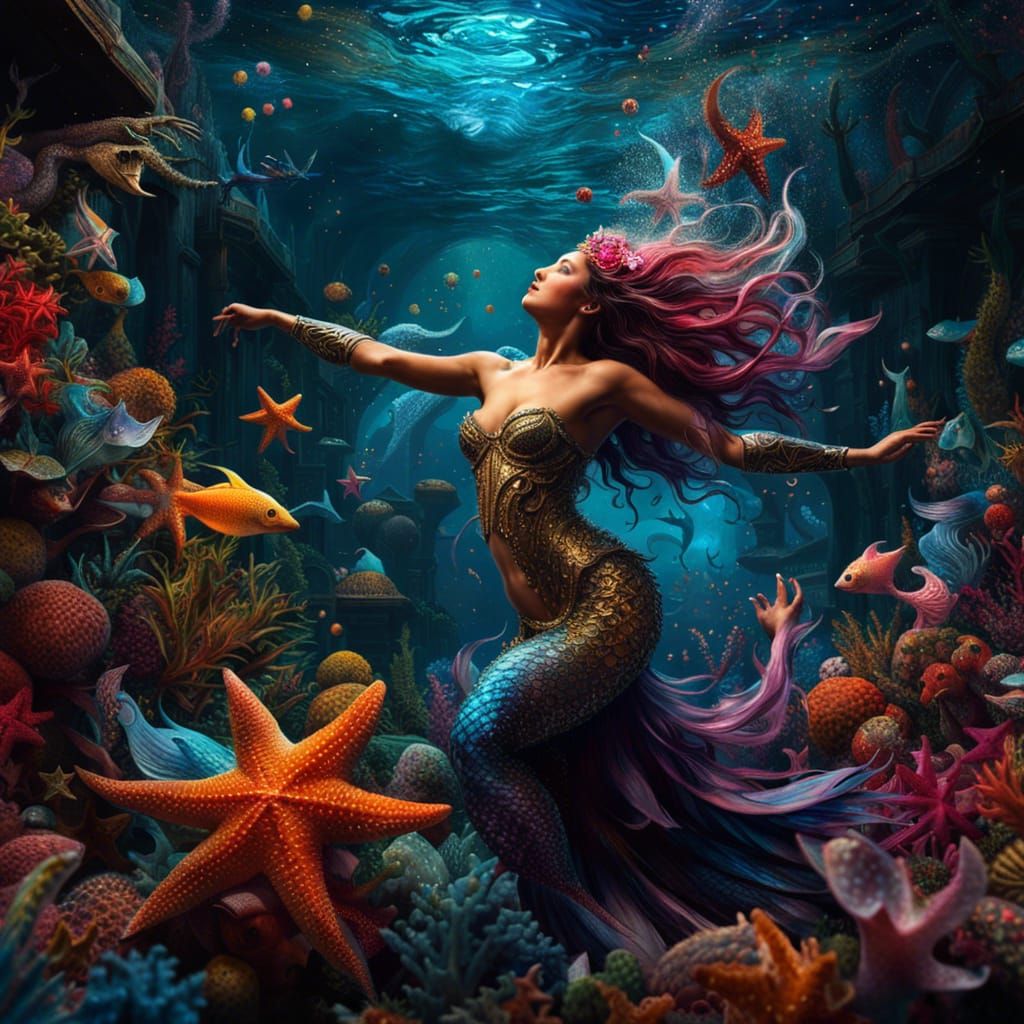 Mermaid's Dance with Starfish: A Fantasy Masterpiece