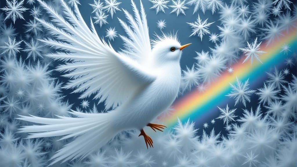Ethereal Snow White Dove in Winter Wonderland