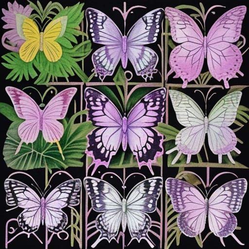 Pastel Pink Jungle with Silver Lanterns and Butterflies