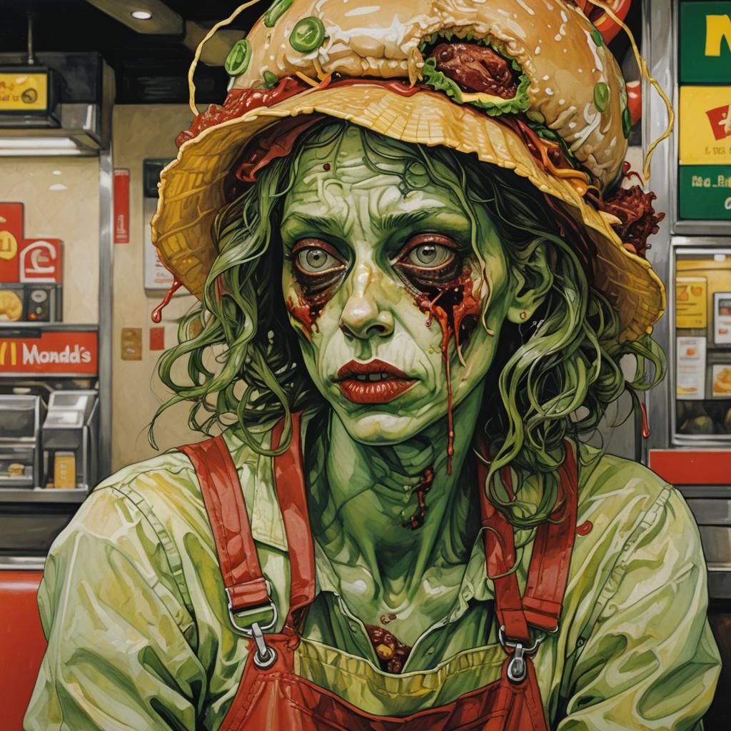 Zombie Woman Portrait in Art Nouveau Style