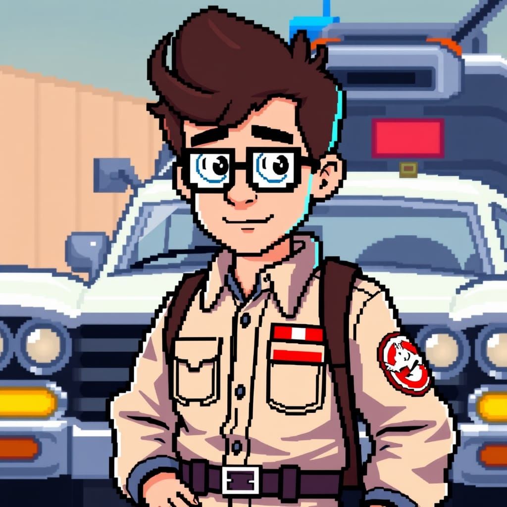 Classic Ghostbuster in Training, 16-bit Pixel Art
