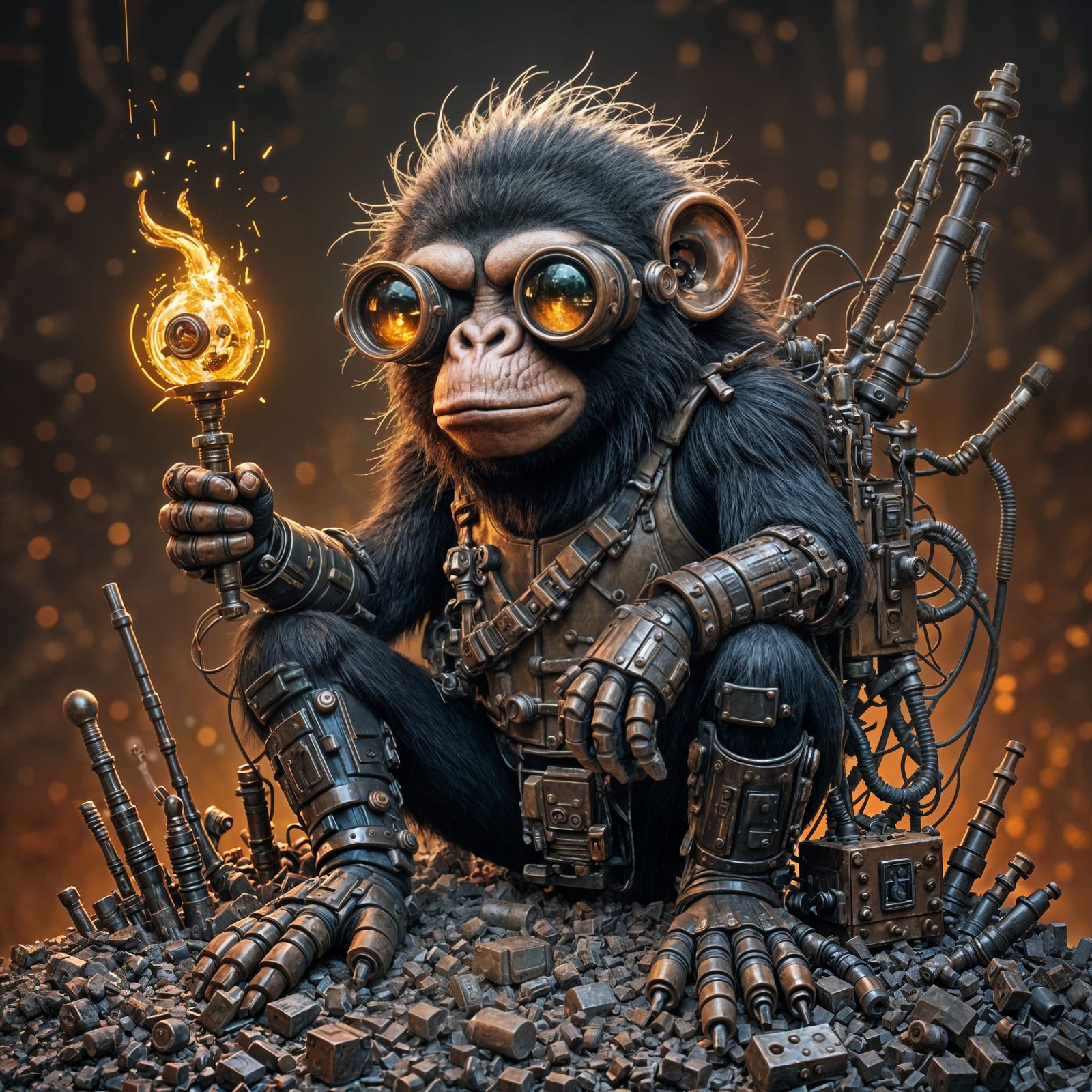 Cyberpunk Junk Dealer Ape with Multi-Lens Eyepiece