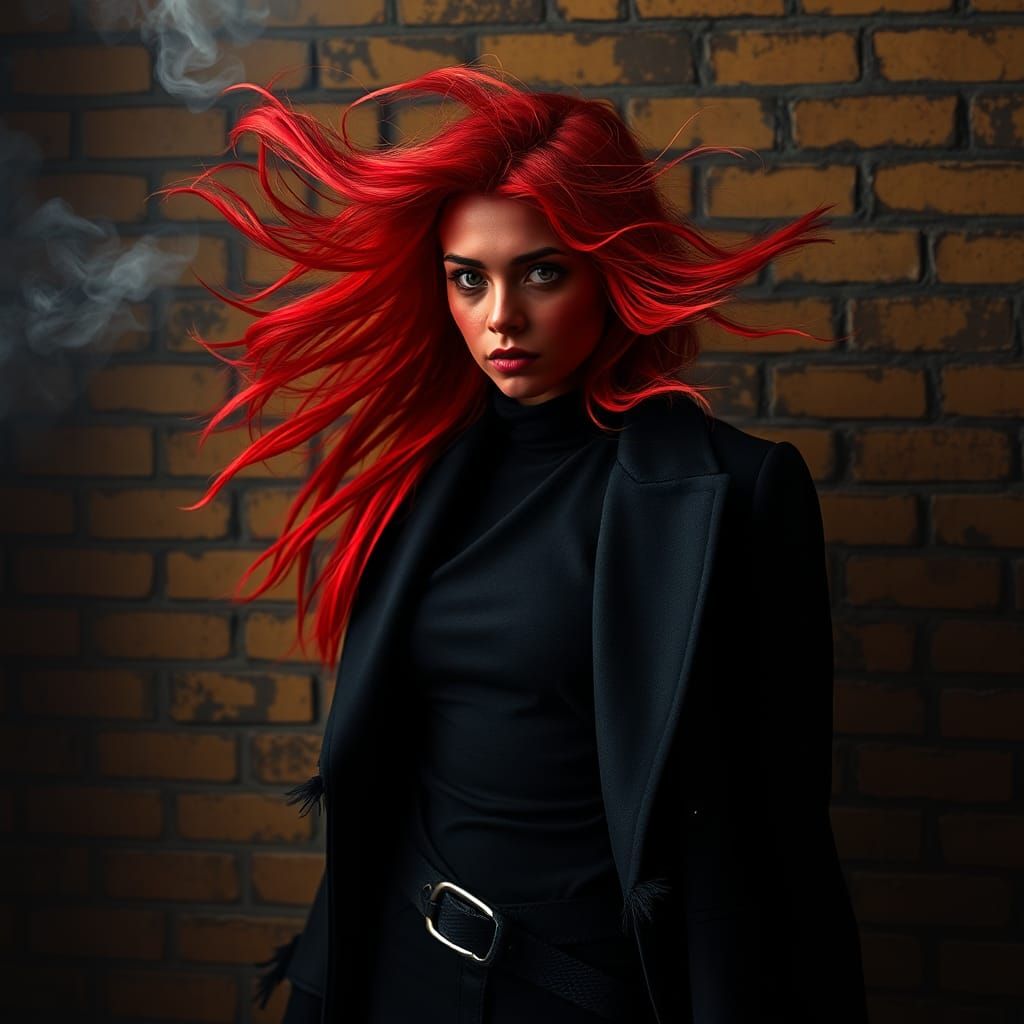 Crimson Woman in Avant-Garde Gothic Style