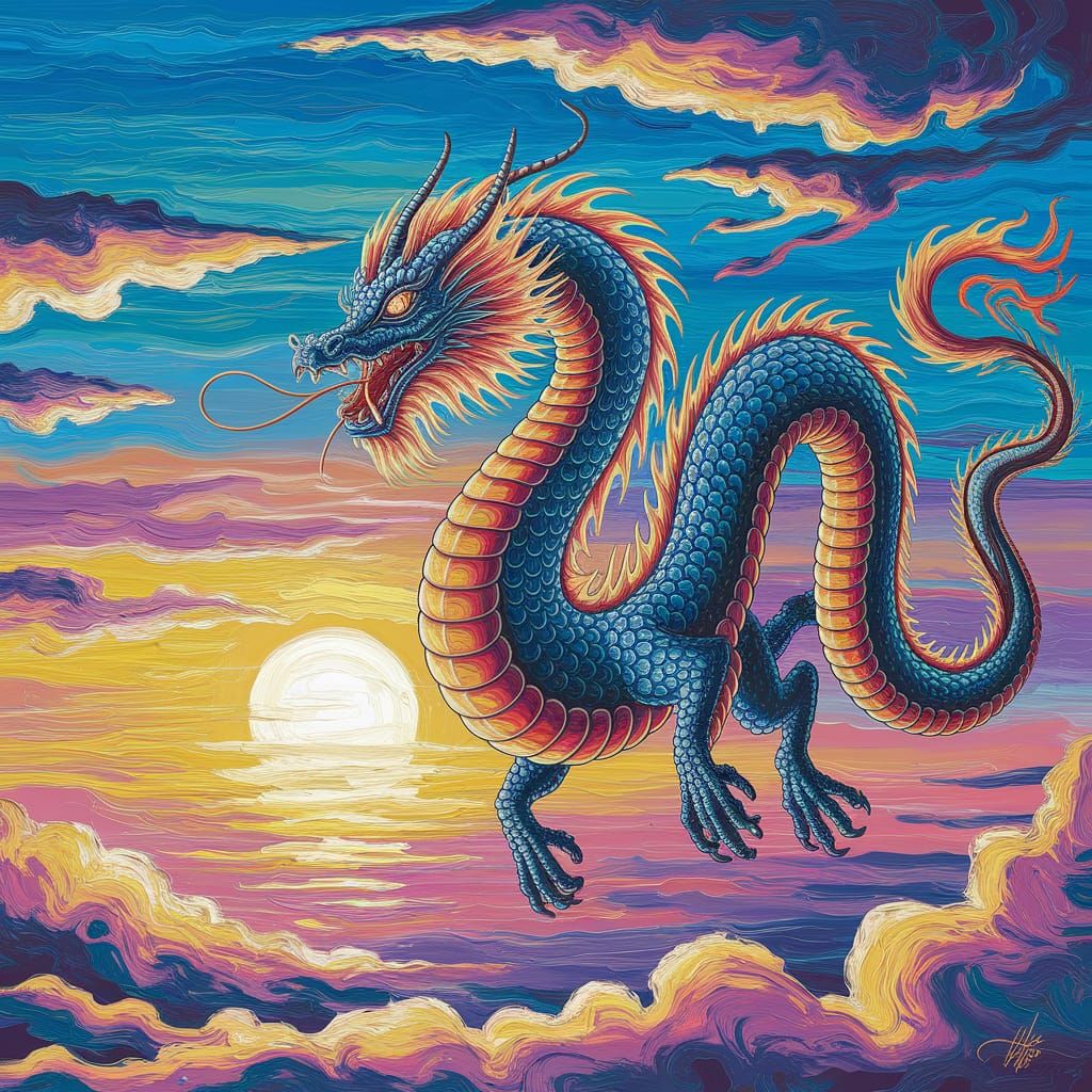Ethereal Eastern Dragon in Vibrant Oil Painting