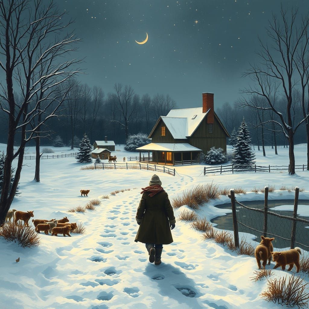 Peaceful Winter Farm on Christmas Eve