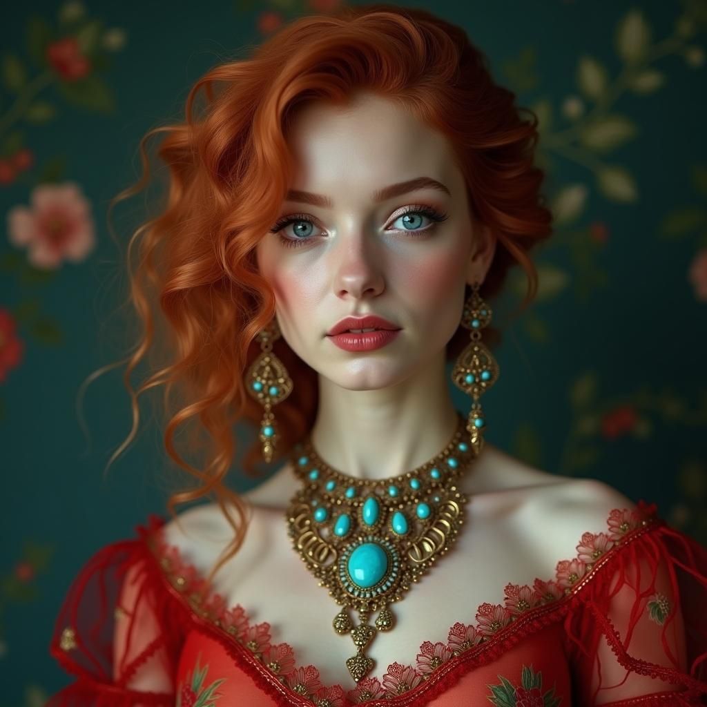 Ethereal Woman with Red Hair in Baroque Style
