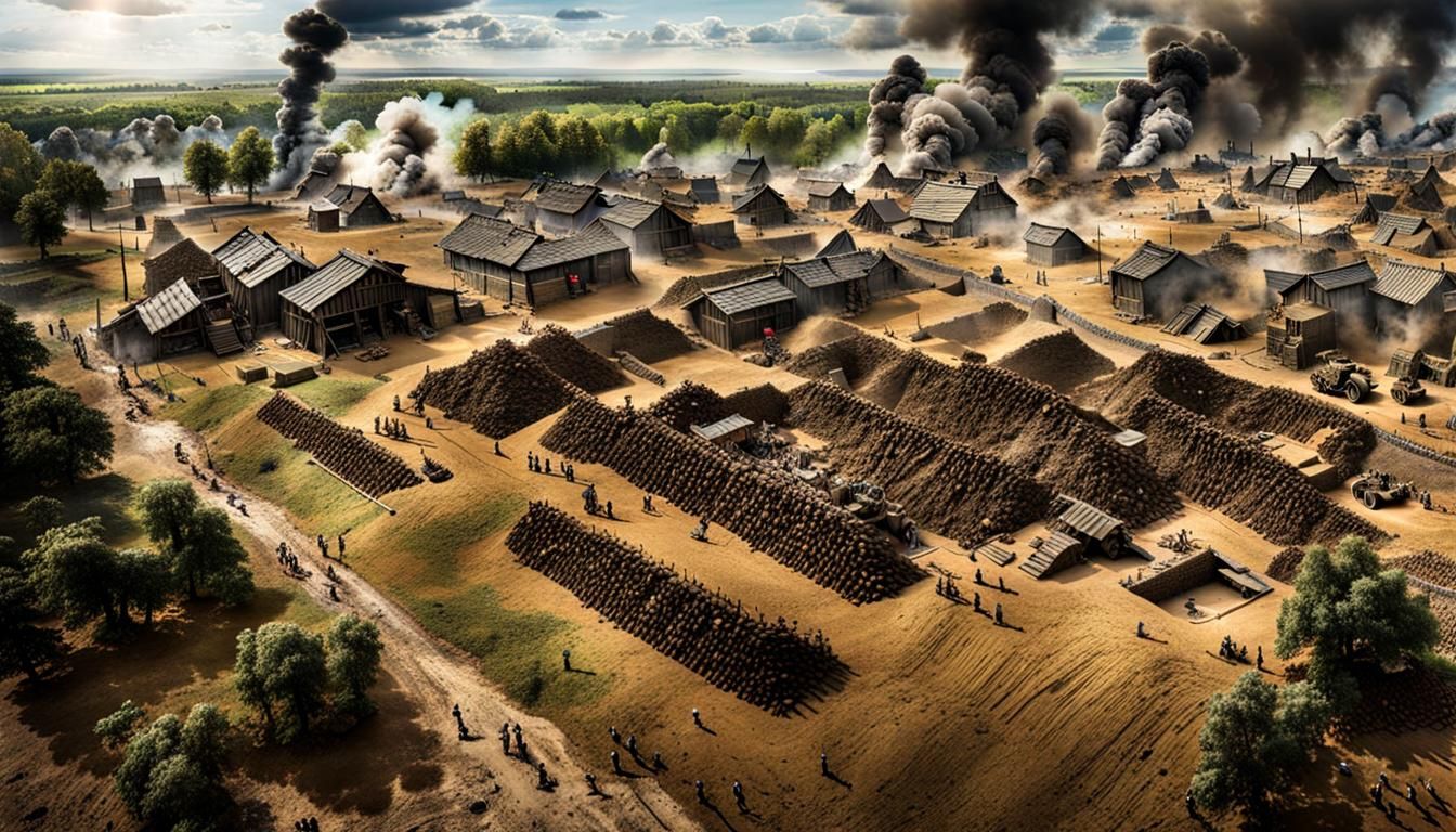 WWI Trench Warfare: Gritty Oil Painting From Above