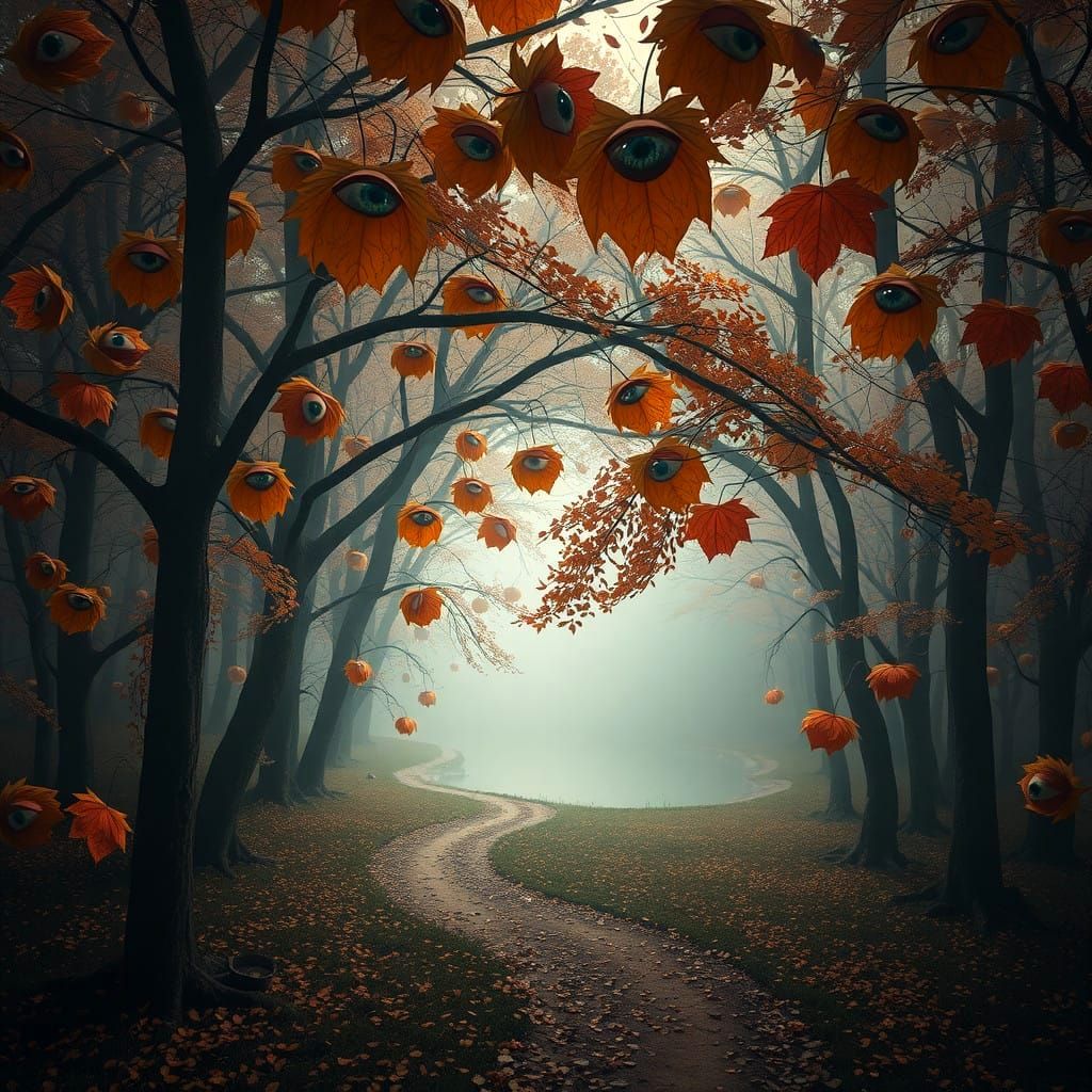 Autumn Forest Eyes: Surreal Concept Art