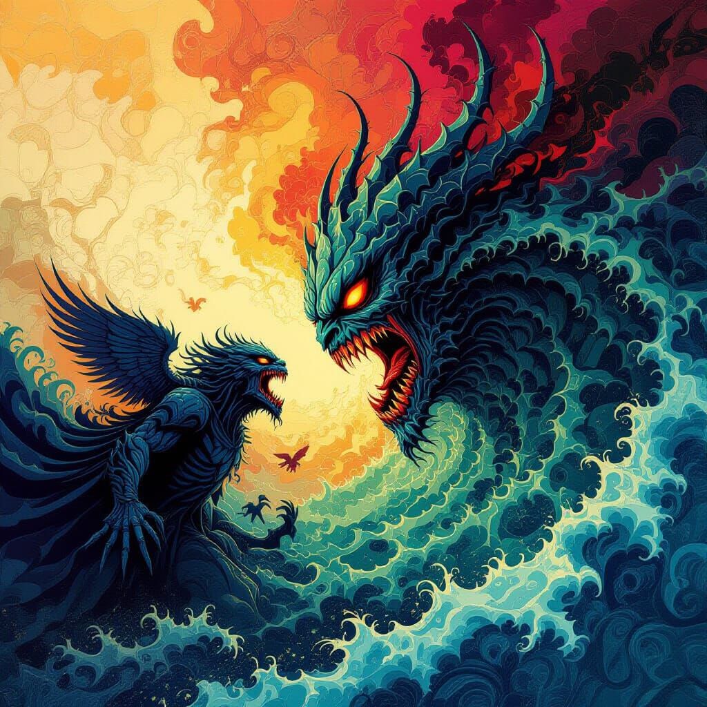 War's End: Unholy Creatures in Abstract Geometric Style