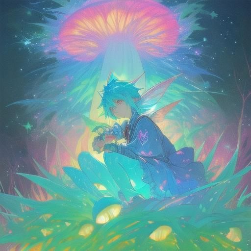 Male Fairy in Whimsical Forest: Anime Illustration