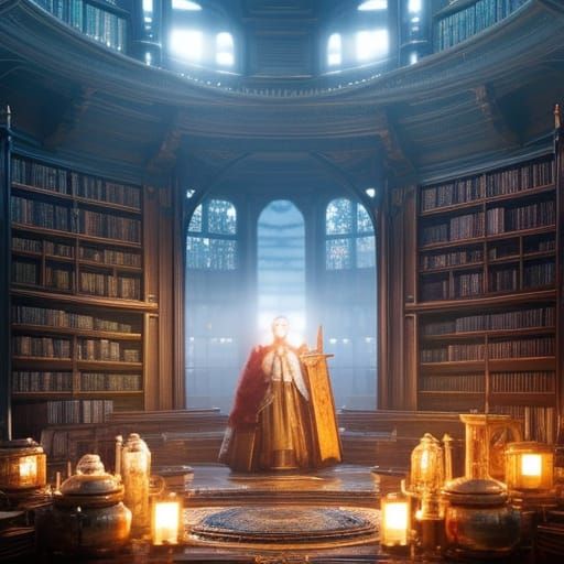 Fantasy Library Portrait in Art Nouveau Style