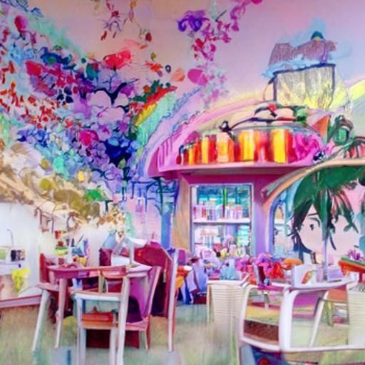 Colorful Magical Anime Cafe Scene