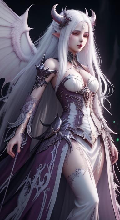 Demon Princess with White Hair: Fantasy Art