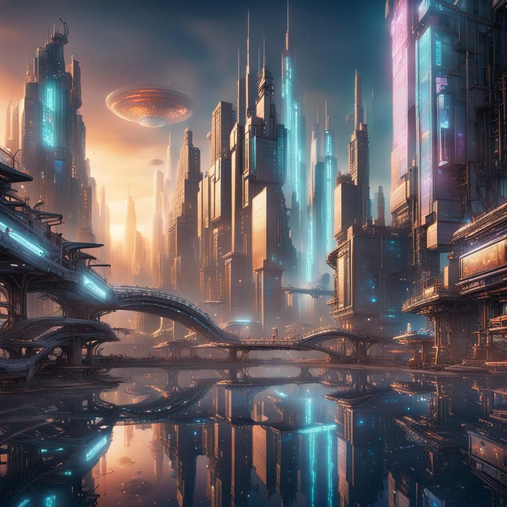 Holographic Futuristic Cityscape in Gaming PC